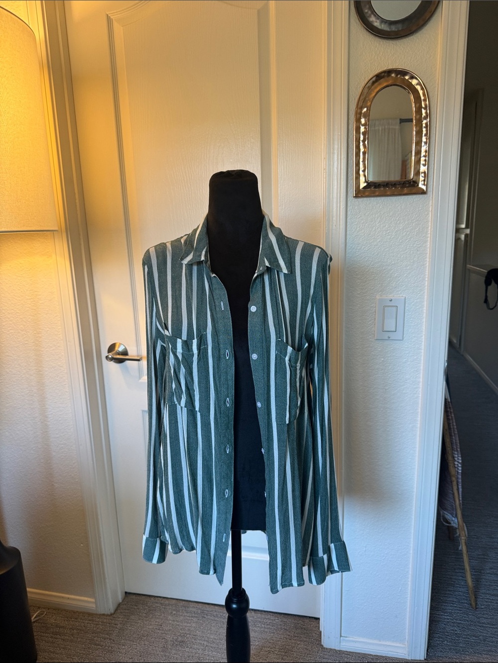 BP Striped Green and White Button-Up Shirt